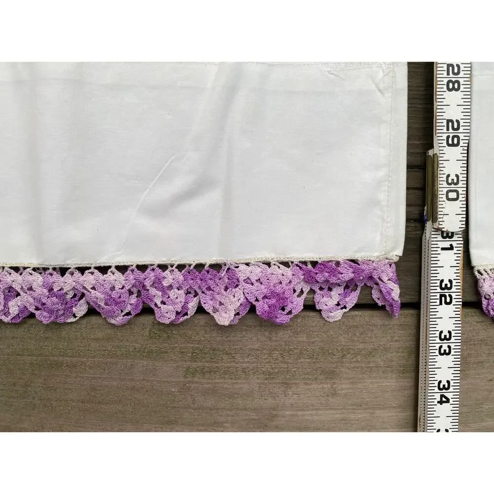 pillow case pair with crocheted trim purple